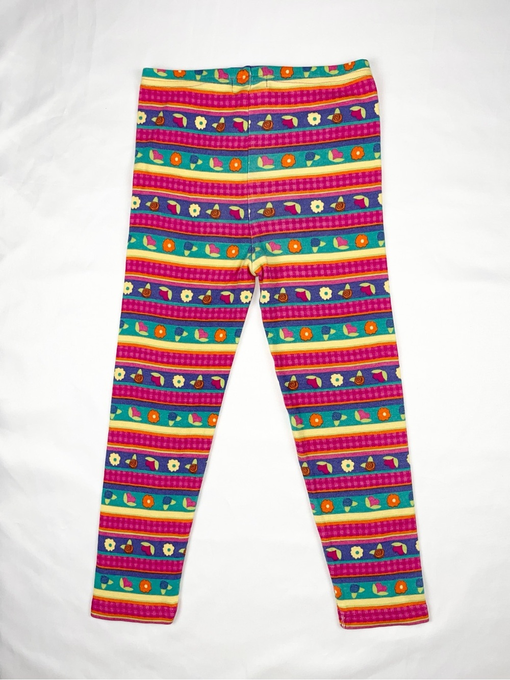 Gymboree 1990s Multicolor Cotton Floral Stripe Leggings Large - Picture 2 of 9